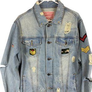 Jean jacket Custom Patched Washed Denim Jacket.XL MAKE OFFER
